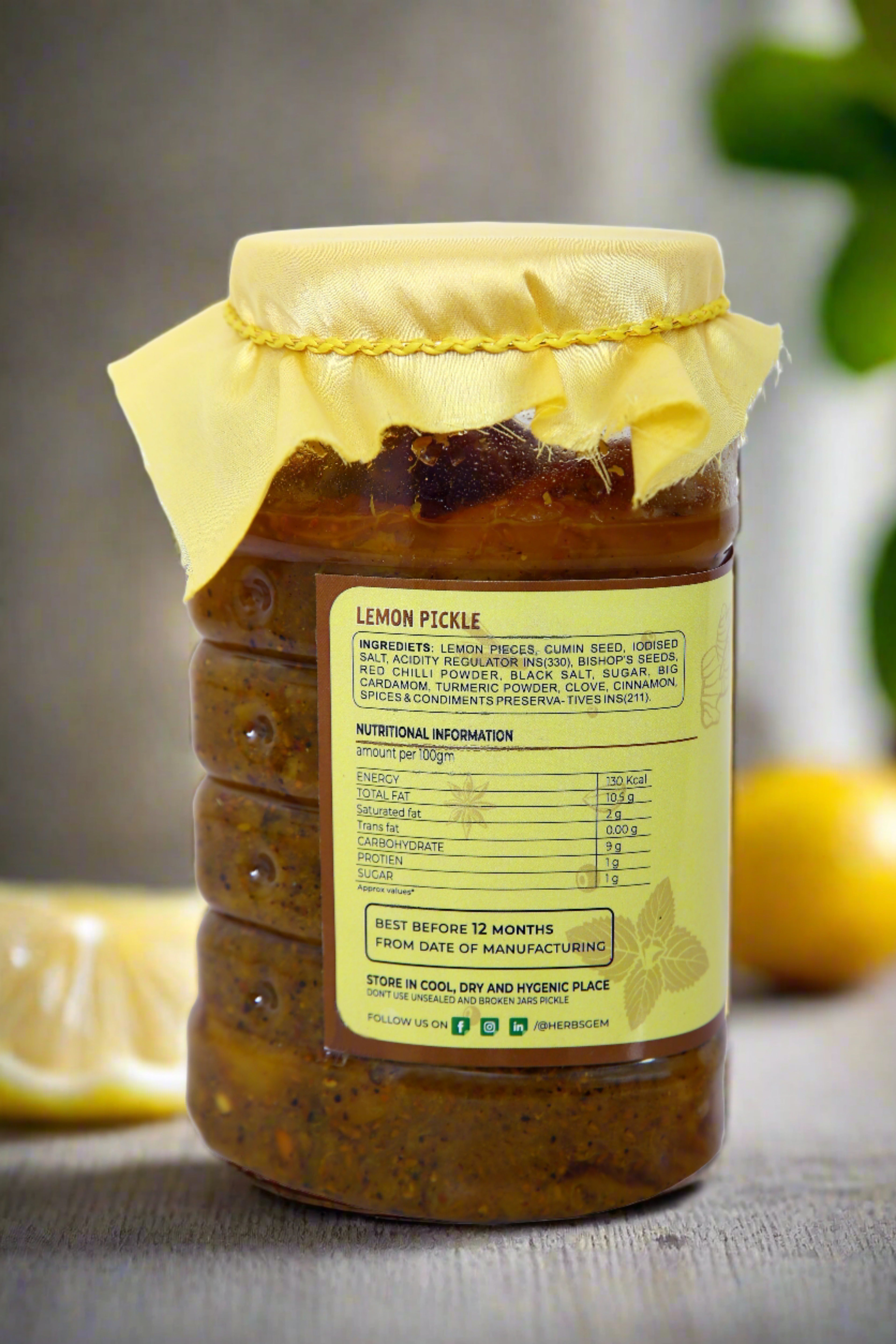 Herbsgem's Artisanal Lemon Pickle Elixir- 450GM